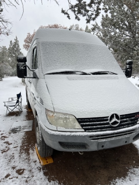 Snowy sprinter van